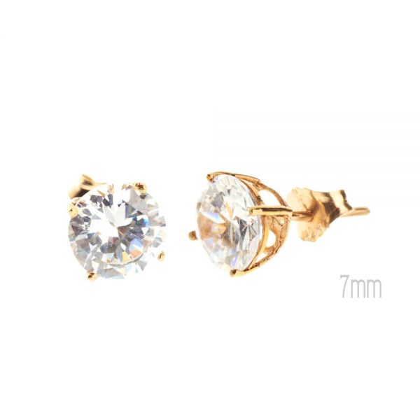 14K Gold Iced Out Ear Stud Earrings - CAST ROUND